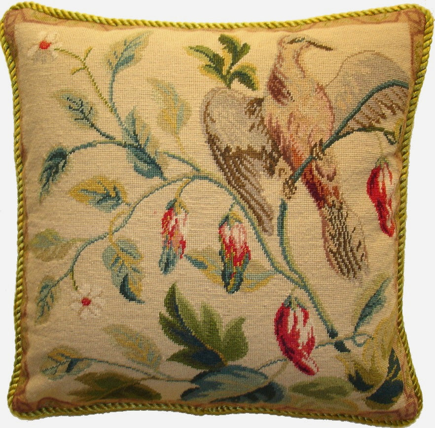 Bird on Butterum - 16 x 16" needlepoint pillow