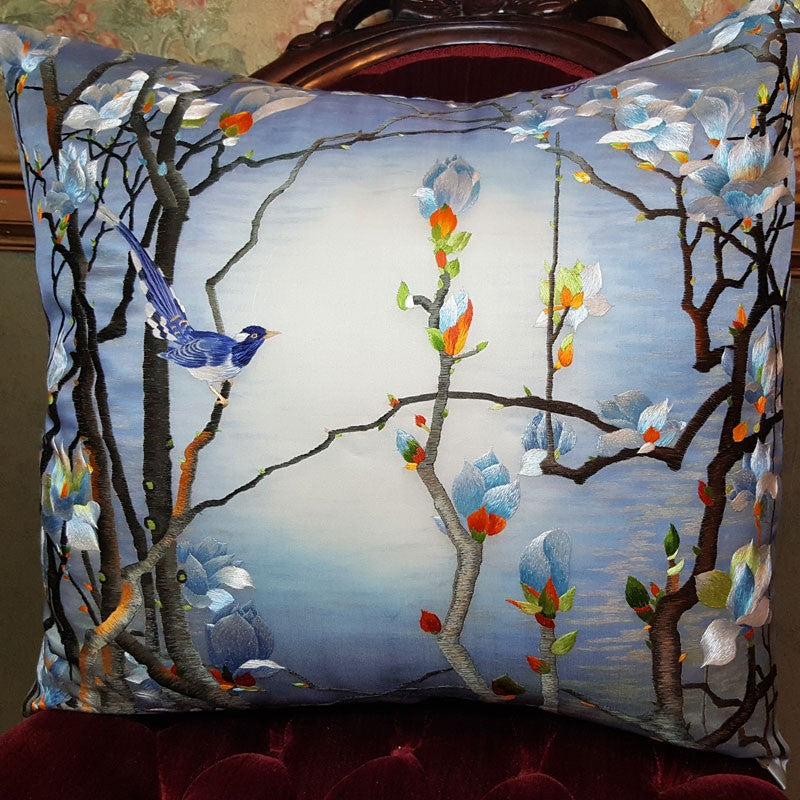 Blue Woods Pure Silk Embroidered - 20" x 20"