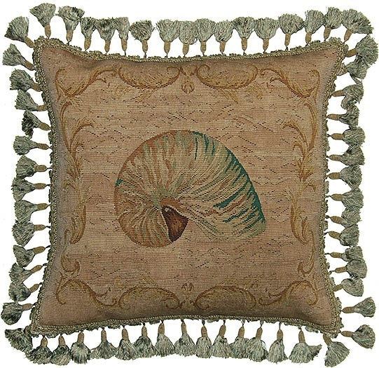 Nautilus Shell in Green - 20" x 20" Aubusson pillow
