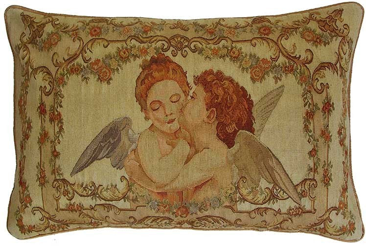 Kissing Angels - 27" x 40" Aubusson pillow