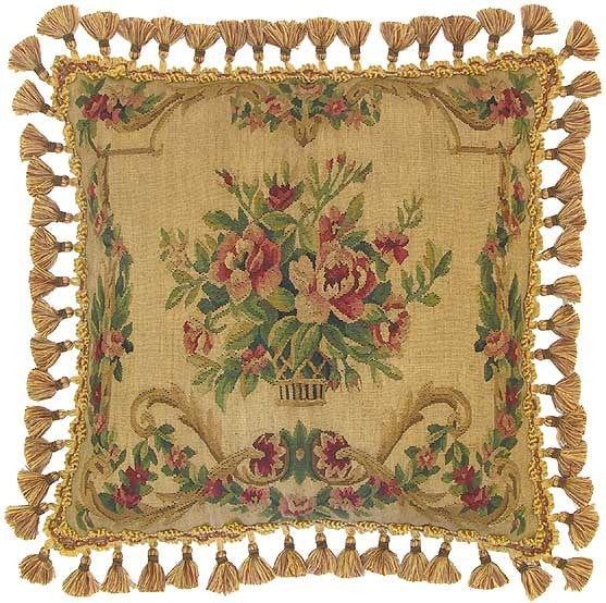 Green and Gold - 22" x 22" Aubusson pillow