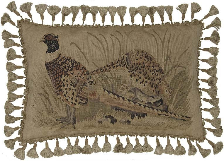 Two Spotted Pheasants - 16 x 24" Aubusson pillow