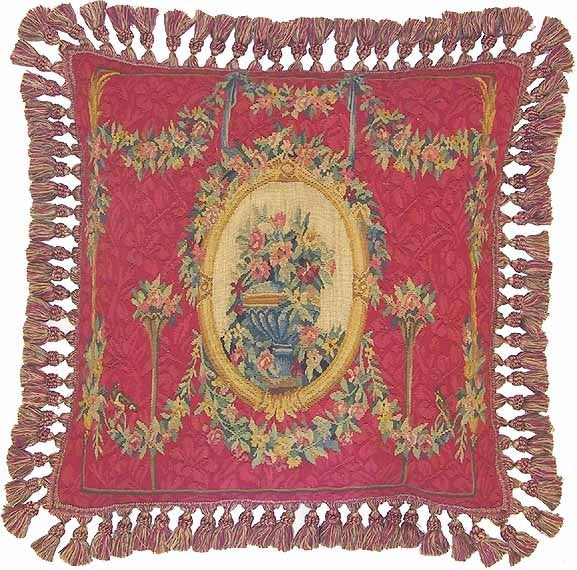 Circle of Gold on Red - 22" x 22" Aubusson pillow