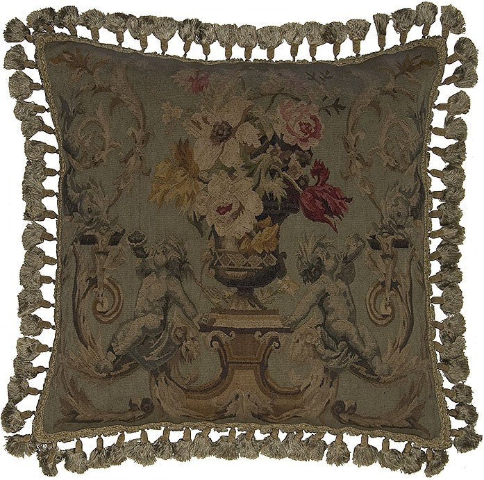 Two Horns Blowing Dark - 24 x 24" Aubusson pillow