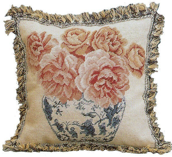 Pink Flowers in Vase - 18" x 18" needlepoint pillow