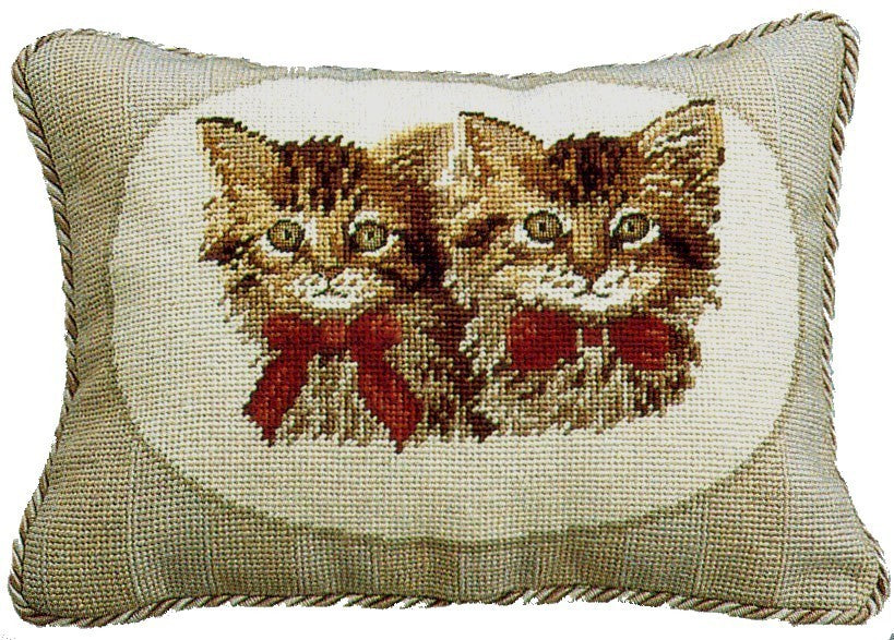 Two Brown Kittens - 11 x 15" needlepoint pillow