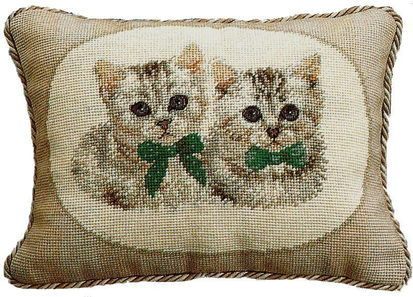 Two White Kittens - 11 x 15" needlepoint pillow