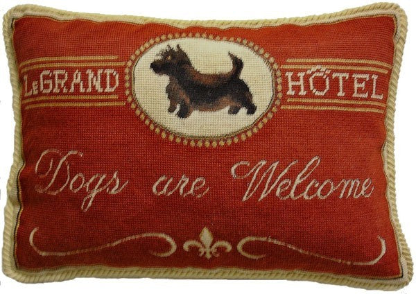 Dogs are Welcome - 13" x 19" needlepoint pillow