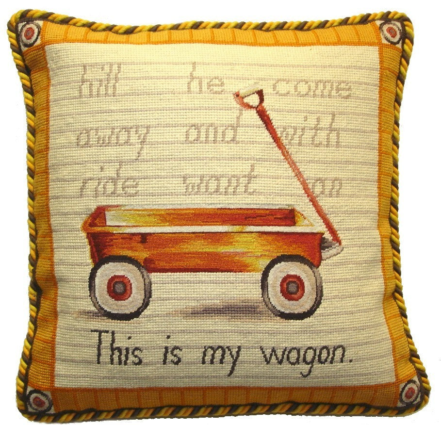 Wagon - 17" x 17" needlepoint pillow