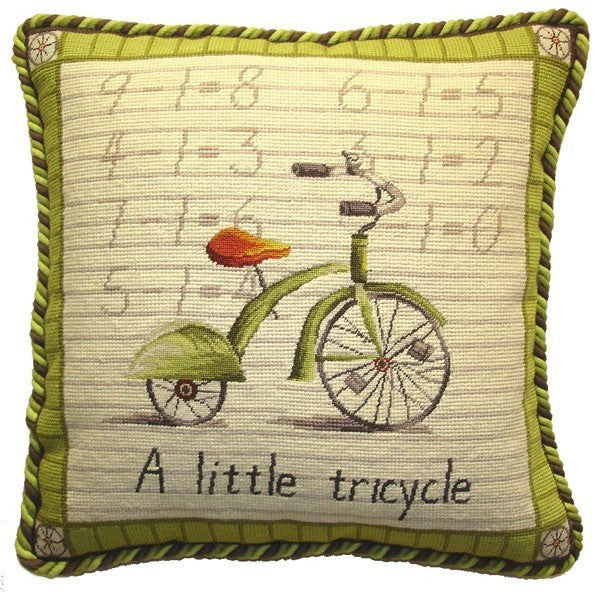 Tricycle - 17" x 17" needlepoint pillow