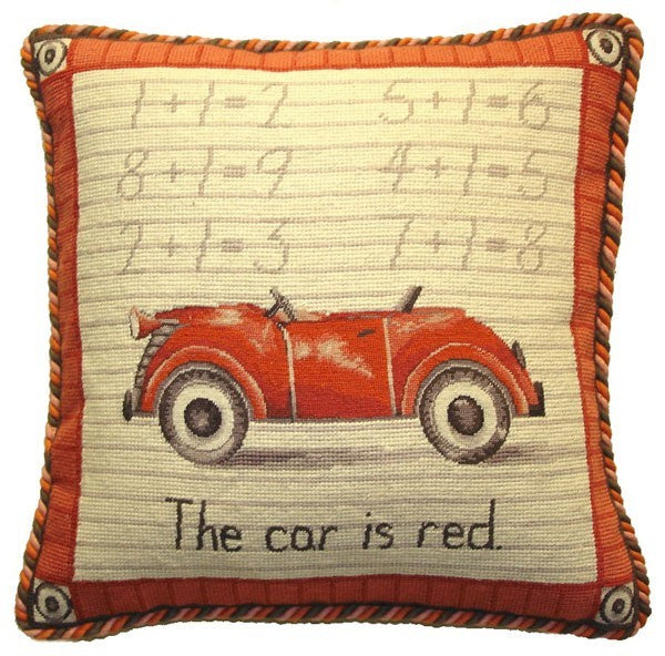 Red Car - 17" x 17" needlepoint pillow