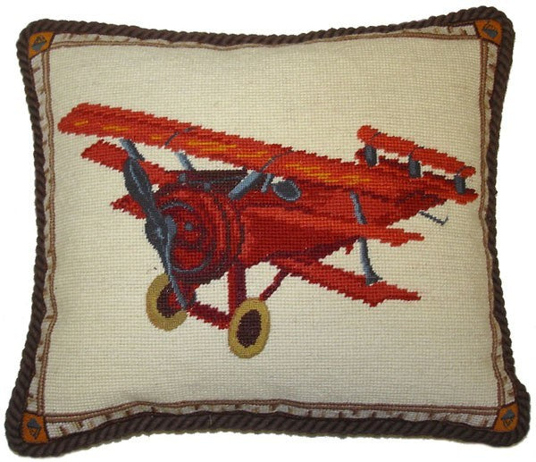 Red Plane - 16 x 18" needlepoint pillow