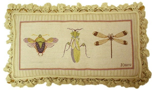 Three Insects - 12" x 22" needlepoint pillow