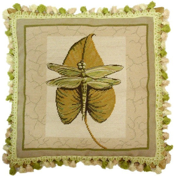 Dragonfly and Leaf - 20" x 20" needlepoint pillow