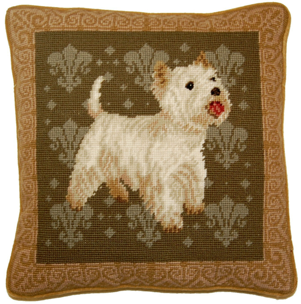 White Terrier - Needlepoint Pillow 14x14