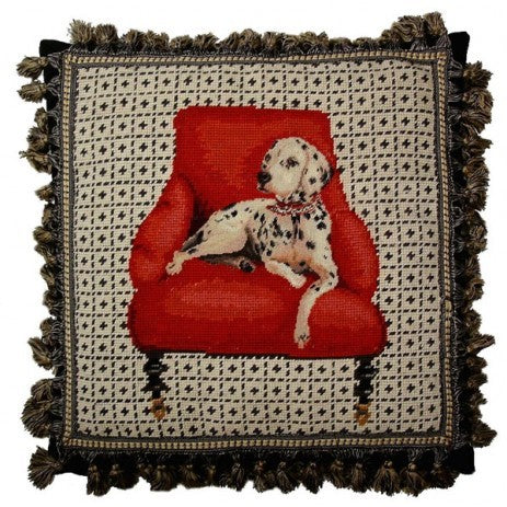 Dalmation on Red Chair - 16 x 16" needlepoint pillow