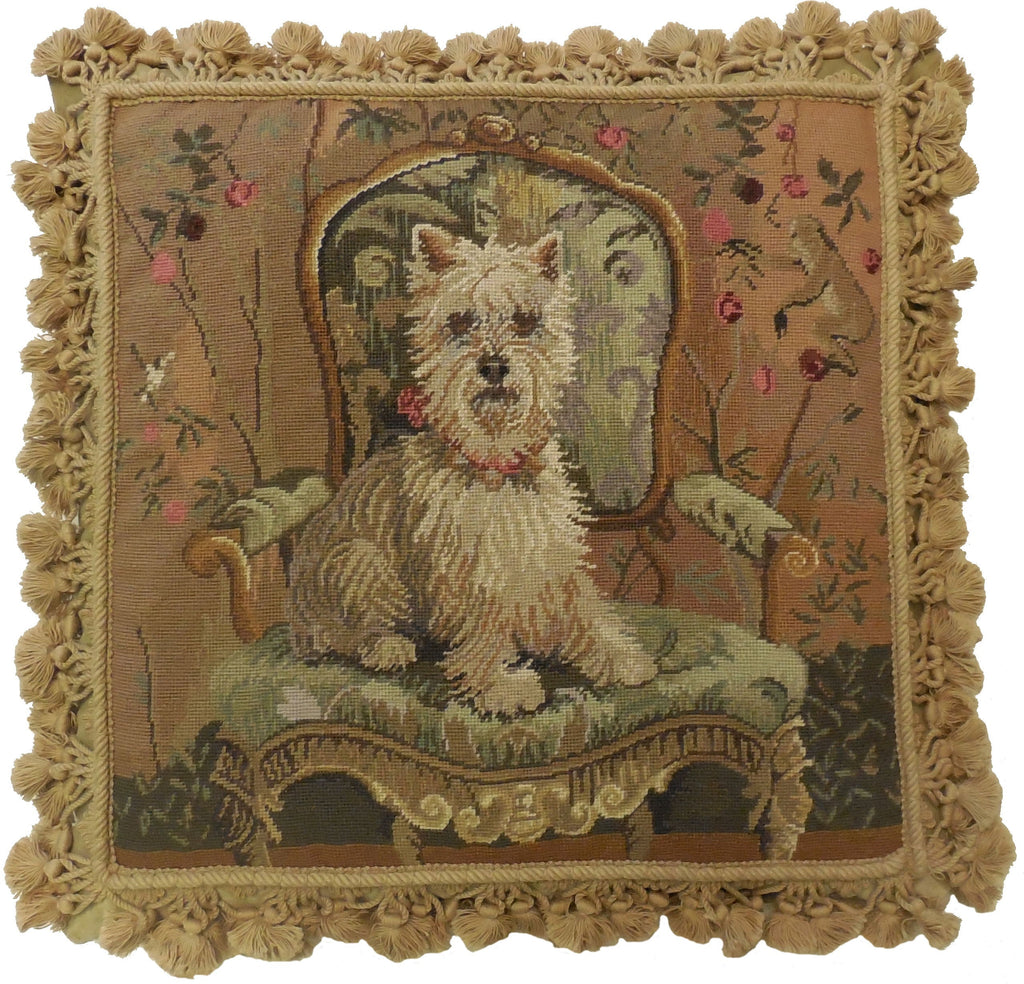 Dog on Chair - Needlepoint Pillow 20x20