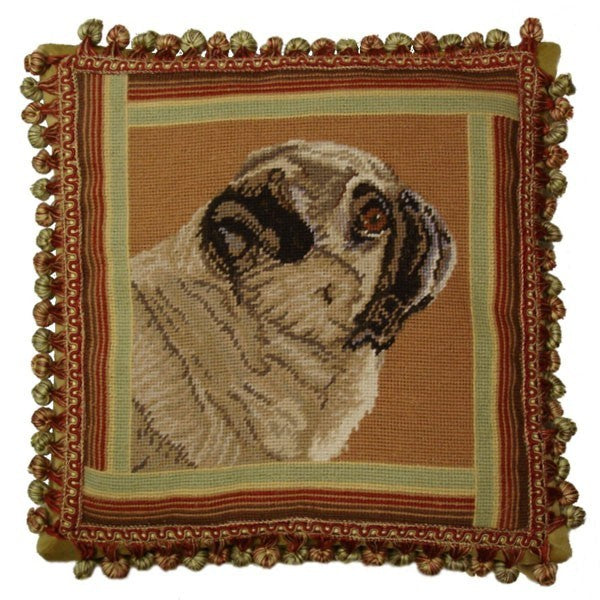 Pug from side - 16 x 16" needlepoint pillow