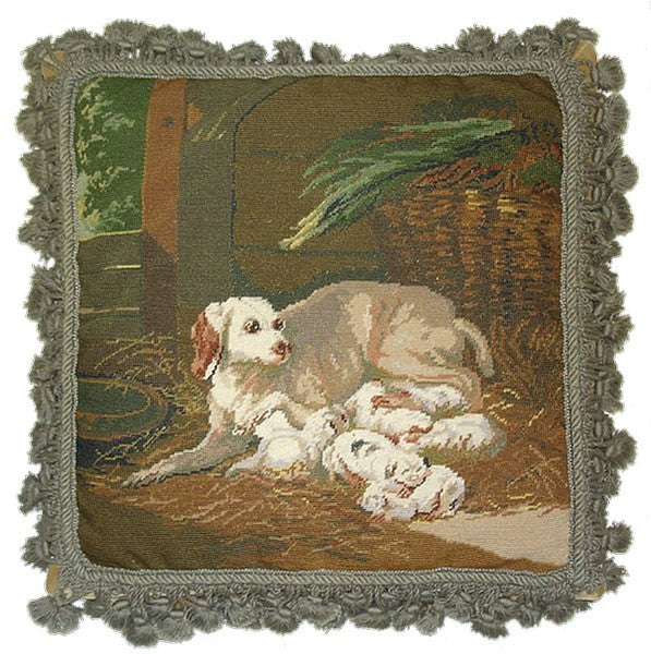 Dog and Pups - 16 x 16" needlepoint pillow