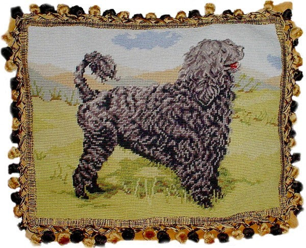 Black Dog on Grass - 14 x 18" needlepoint pillow