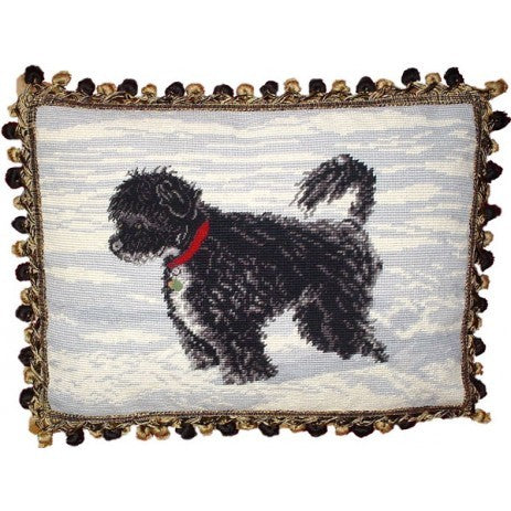 Dog in Snow - 14 x 18" needlepoint pillow