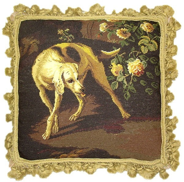 Dog and Rose - 16 x 16" needlepoint pillow