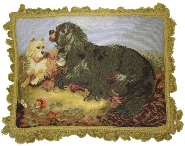 Dogs Playing - 14 x 18" needlepoint pillow