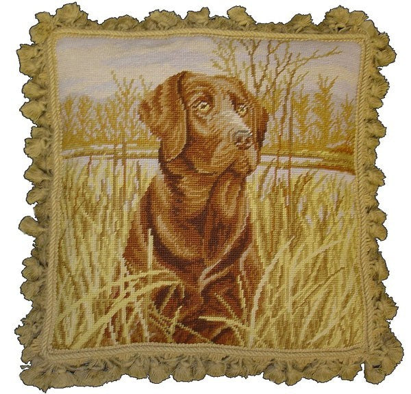 Dog in Grass - 18" x 18" needlepoint pillow