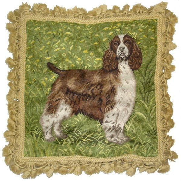 Spaniel on Grass - 16 x 16" needlepoint pillow