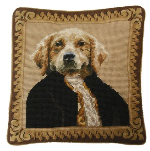 Dog in Suit - 12" x 12" needlepoint pillow