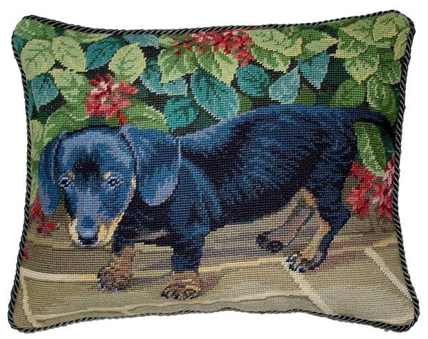 Dog and Flower - 14 x 18" needlepoint pillow