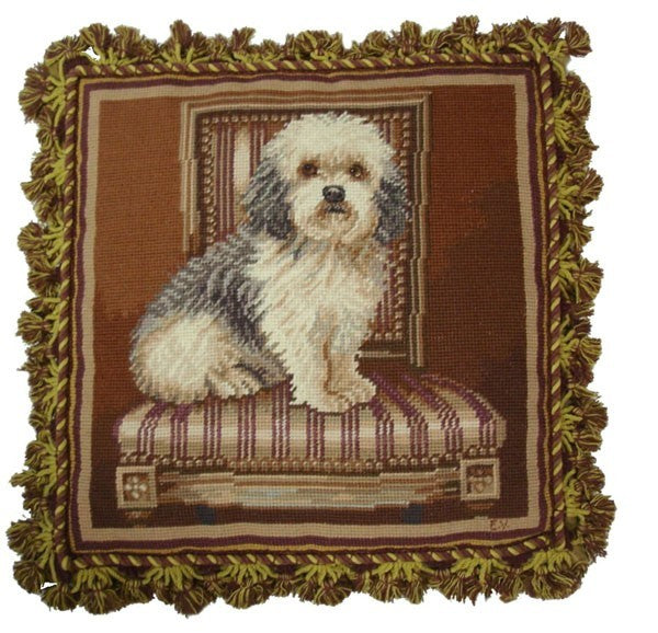 Terrier on Chair - 17" x 17" needlepoint pillow