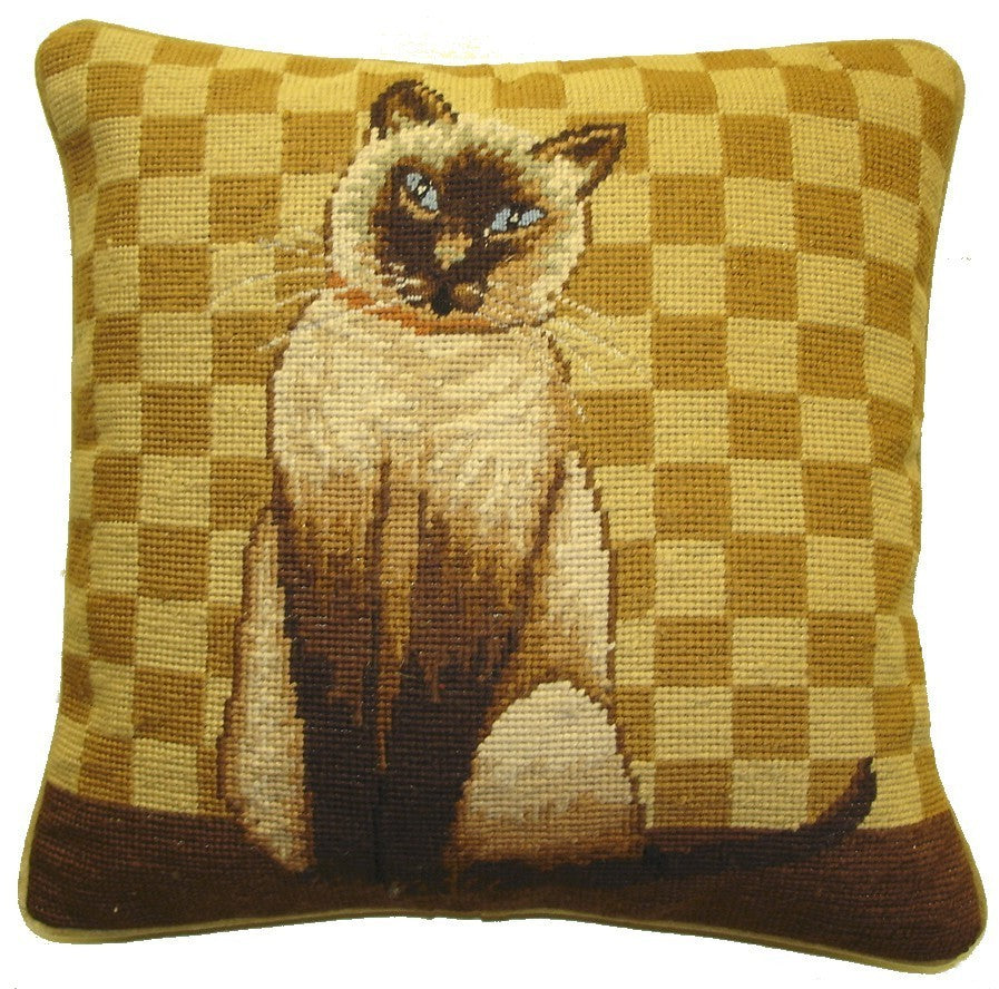 Siamese Cat - 15" x 15" needlepoint pillow