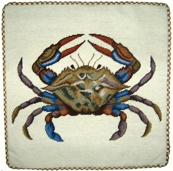 Big Blue Crab - 21 x 21" needlepoint pillow