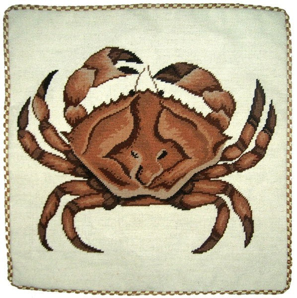 Big Brown Crab - 21 x 21" needlepoint pillow