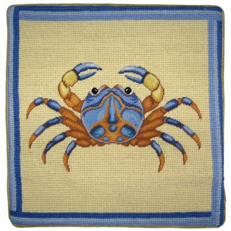 Brown and Blue Crab - 13" x 13" needlepoint pillow