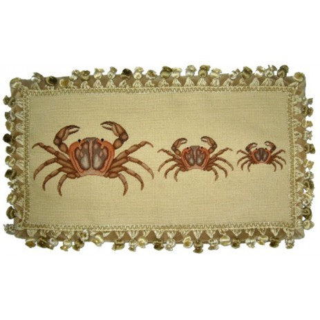 Three Brown Crabs - 12" x 22" needlepoint pillow