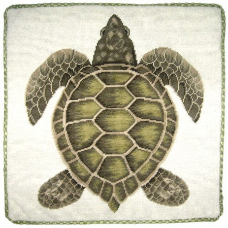Green Turtle - 21 x 21" needlepoint pillow
