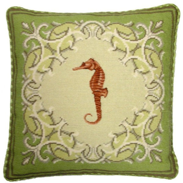 Seahorse on Green - 17" x 17" needlepoint pillow