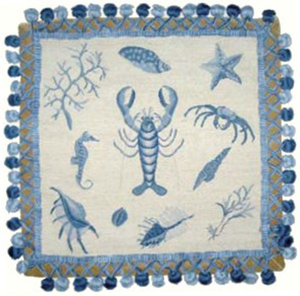 Lobster in Blue - 16 x 16 needlepoint pillow