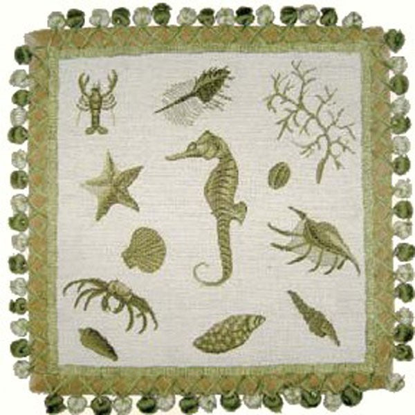 Seahorse on Green - 16 x 16" needlepoint pillow