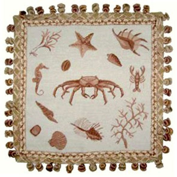 Crab in Brown - 16 x 16" needlepoint pillow