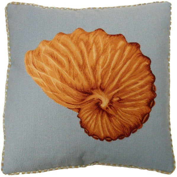 Brown Shell on Blue - 21 x 21" needlepoint pillow