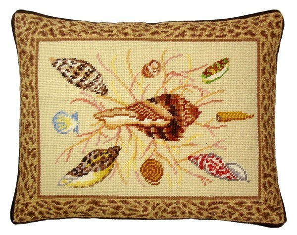 Seashells with Brown - 14 x 18" needlepoint pillow