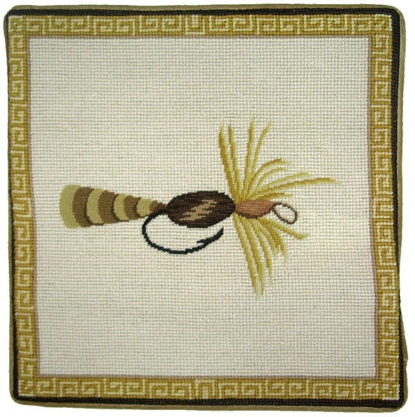 Yellow and Brown Fly - 13" x 13" needlepoint pillow