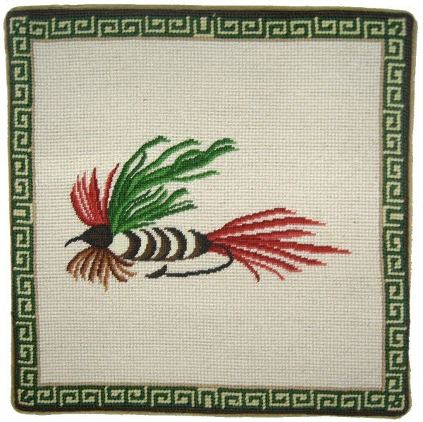Red and Green Fly - 13" x 13" needlepoint pillow