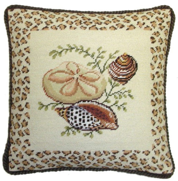 Sand Dollar and Two Shells - 17 by 17" needlepoint pillow
