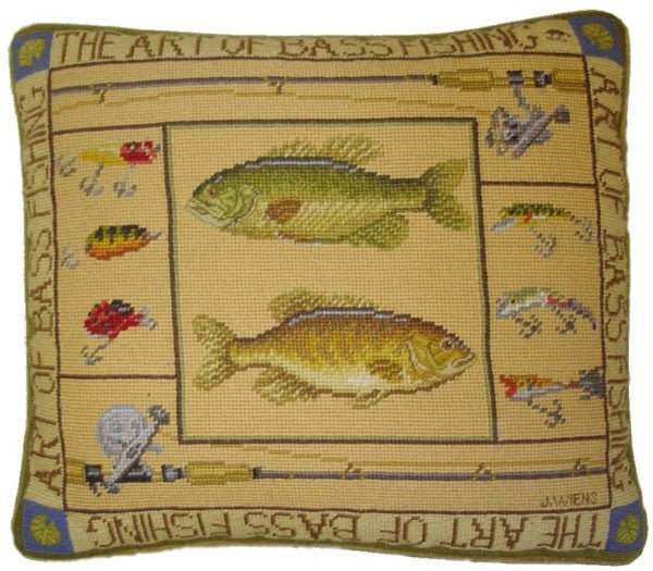 Fishes and Lures - 16 by 18" needlepoint pillow