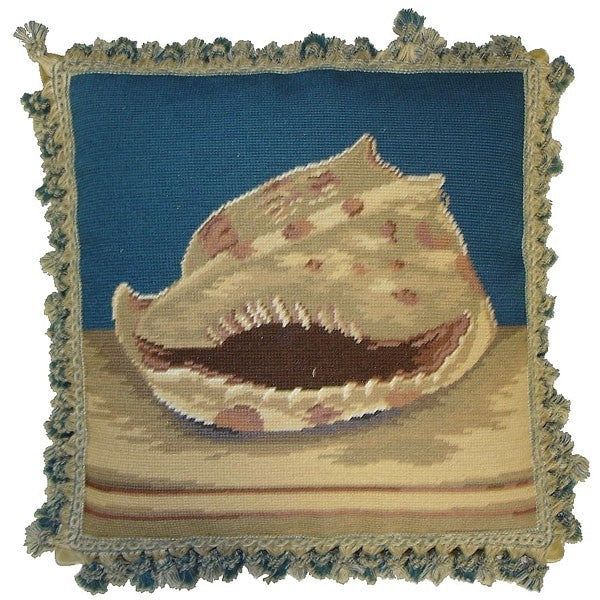 Toothy Shell - 18 by 18" needlepoint pillow