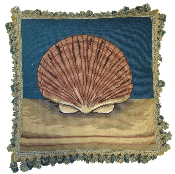 Scallop on Blue - 18 by 18" needlepoint pillow